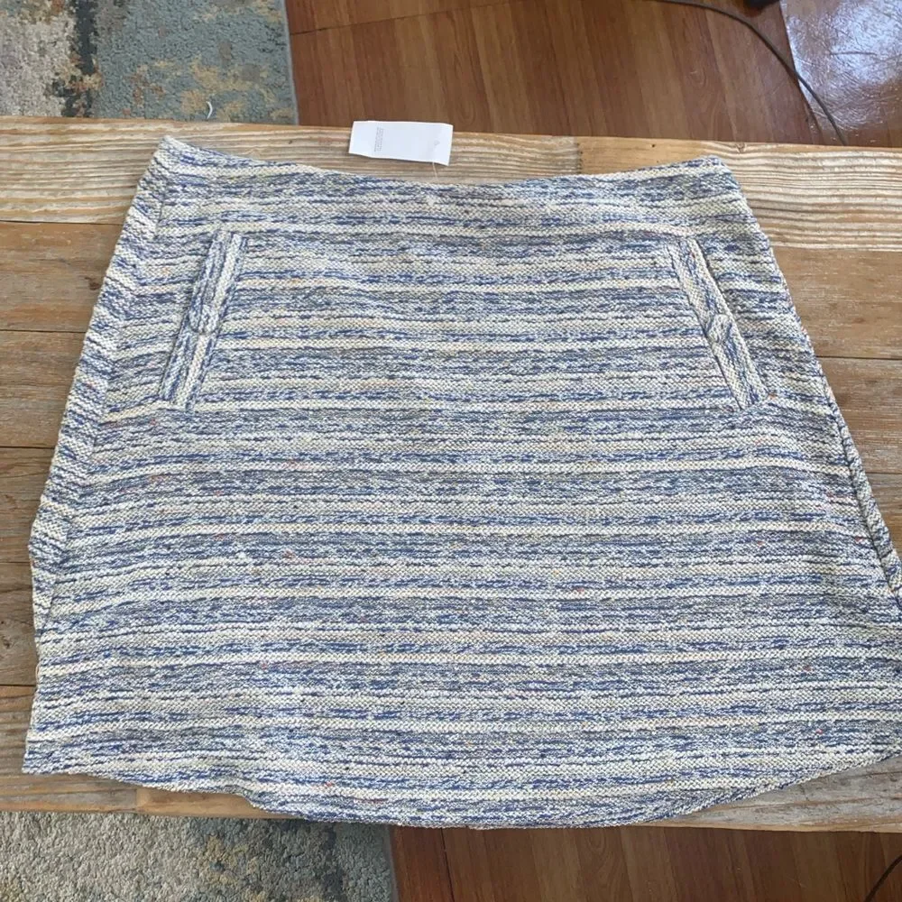Loft Women Skirts Loft Blue Cream Tweed Boucle Flippy Swing Pocket Skirt Pull On